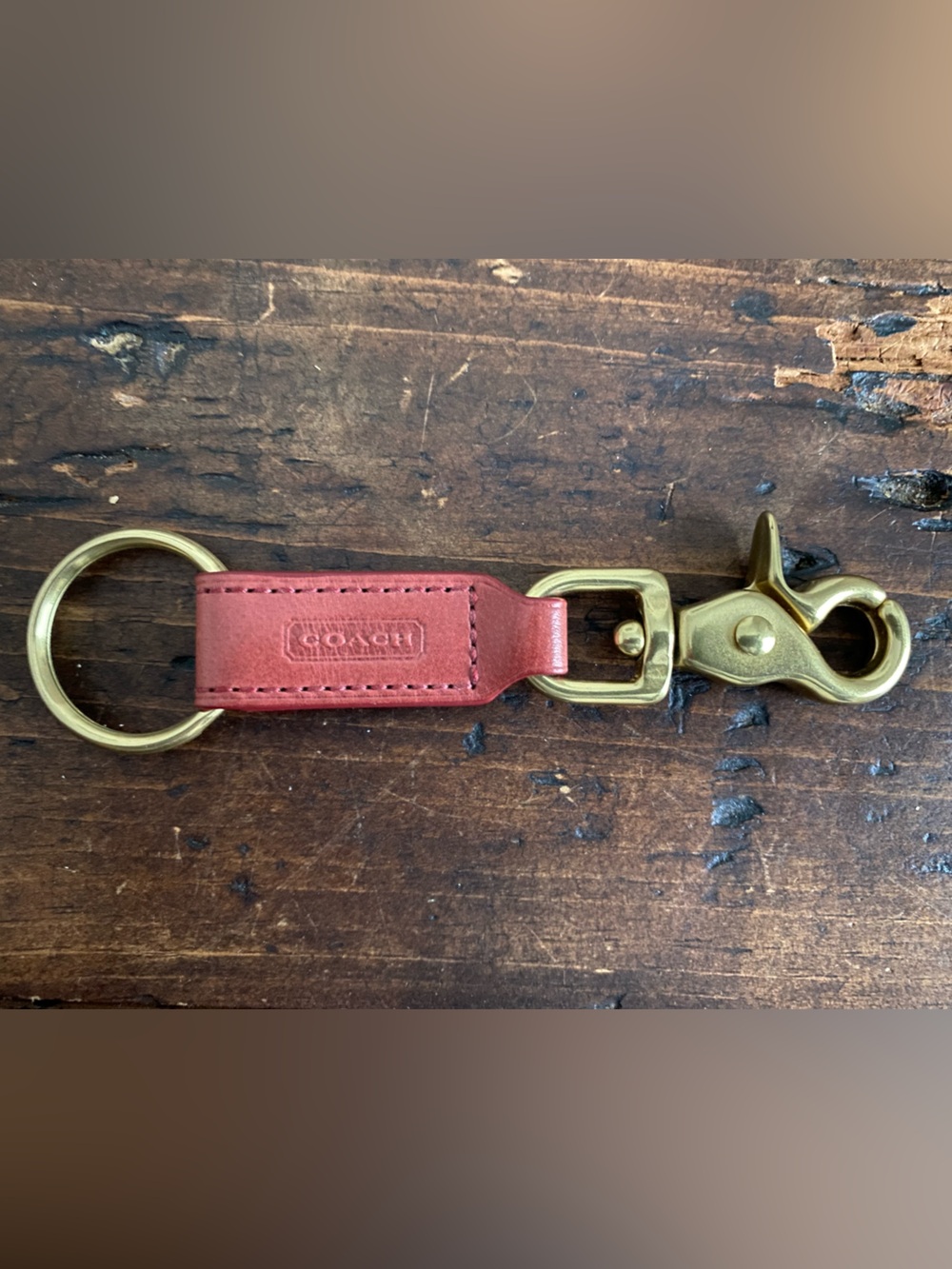 Coach Vintage Trigger Keyfob Red Leather Beautiful Brass 5 1/2”